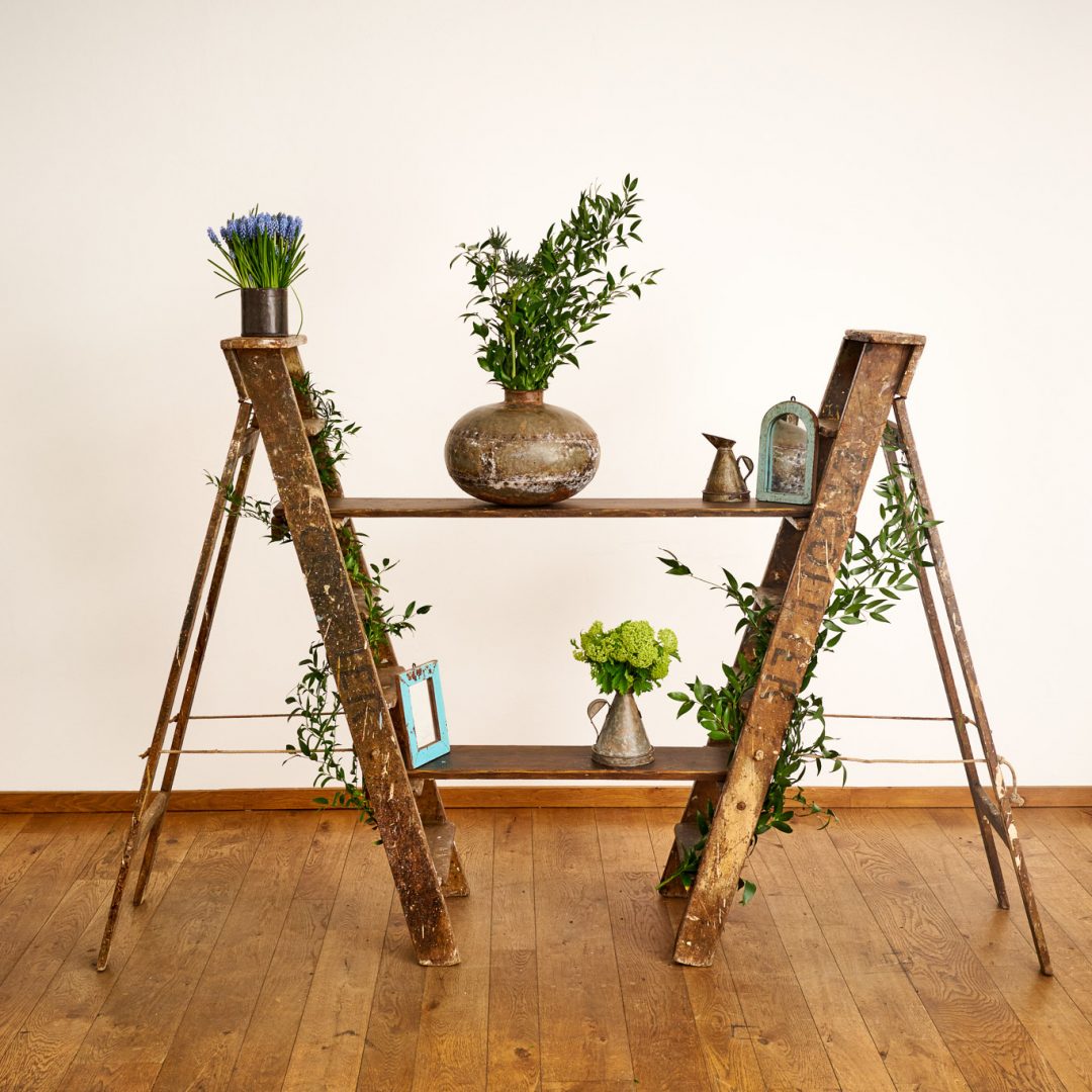 Step ladder display with pots